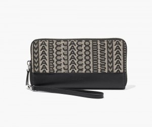 Beige Black Marc Jacobs The Monogram Jacquard Continental Wristlet Women's Large Wallets | USA 209163MNU