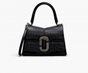 Black Marc Jacobs The Croc-Embossed St. Marc Top Handle Women's Handbags | USA 361275QOV