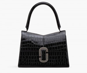 Black Marc Jacobs The Croc-Embossed St. Marc Large Top Handle Women's Handbags | USA 209175MOJ