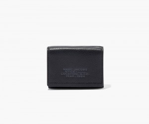 Black Marc Jacobs The Leather Medium Trifold Women's Large Wallets | USA 763951PXR