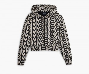 Black White Marc Jacobs The Monogram Crop Women's Hoodie | USA 528436LYC