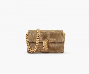 Gold Marc Jacobs The Rhinestone J Marc Mini Women's Shoulder Bag | USA 396807JIN