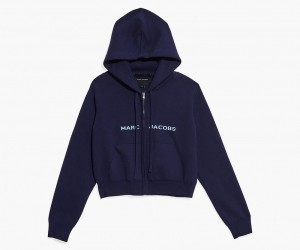 Navy Marc Jacobs The Cropped Zip Women's Hoodie | USA 301469CTX