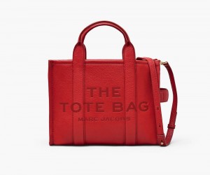 Red Marc Jacobs The Leather Medium Women's Tote Bag | USA 374610IJR