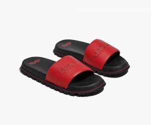 Red Marc Jacobs The Leather Women's Slide | USA 473580KVU