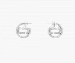 Silver Marc Jacobs The J Marc Small Pave Hoops Women's Earrings | USA 839670YVU