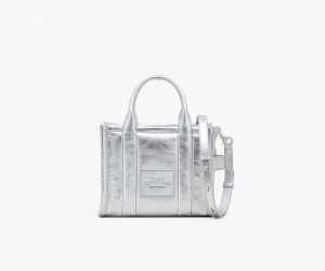 Silver Marc Jacobs The Metallic Leather Small Women's Tote Bag | USA 821549XKV