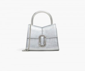 Silver Marc Jacobs The Metallic St. Marc Mini Top Handle Women's Handbags | USA 759213MJB