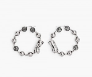 Silver Marc Jacobs The Monogram Ball Chain Hoop Women's Earrings | USA 345018IGD