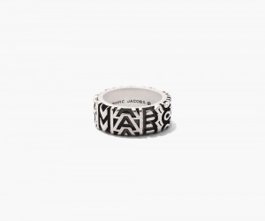 Silver Marc Jacobs The Monogram Engraved Women's Ring | USA 978302TZD