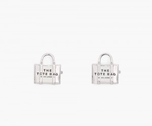 Silver Marc Jacobs The Tote Bag Stud Women's Earrings | USA 354082EXQ