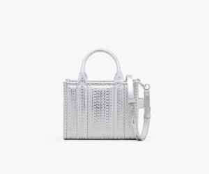 Silver White Marc Jacobs The Monogram Metallic Small Women's Tote Bag | USA 692814XSG