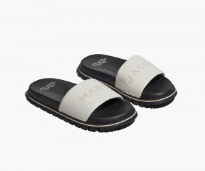 White Marc Jacobs The Leather Women's Slide | USA 403298OIM