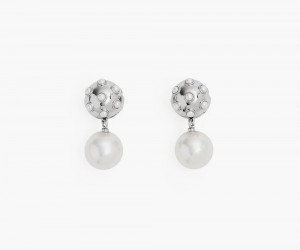 White Silver Marc Jacobs The Pearl Dot Drop Women's Earrings | USA 017694HGO