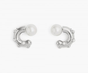 White Silver Marc Jacobs The Pearl Dot Hoops Women's Earrings | USA 512960LHS