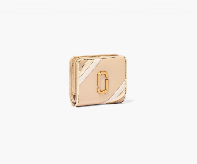 Beige Marc Jacobs The Glam Shot Shiny Colorblock Mini Compact Women's Small Wallets | USA 952648BHU