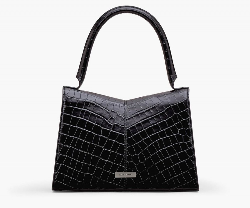 Black Marc Jacobs The Croc-Embossed St. Marc Large Top Handle Women's Handbags | USA 209175MOJ