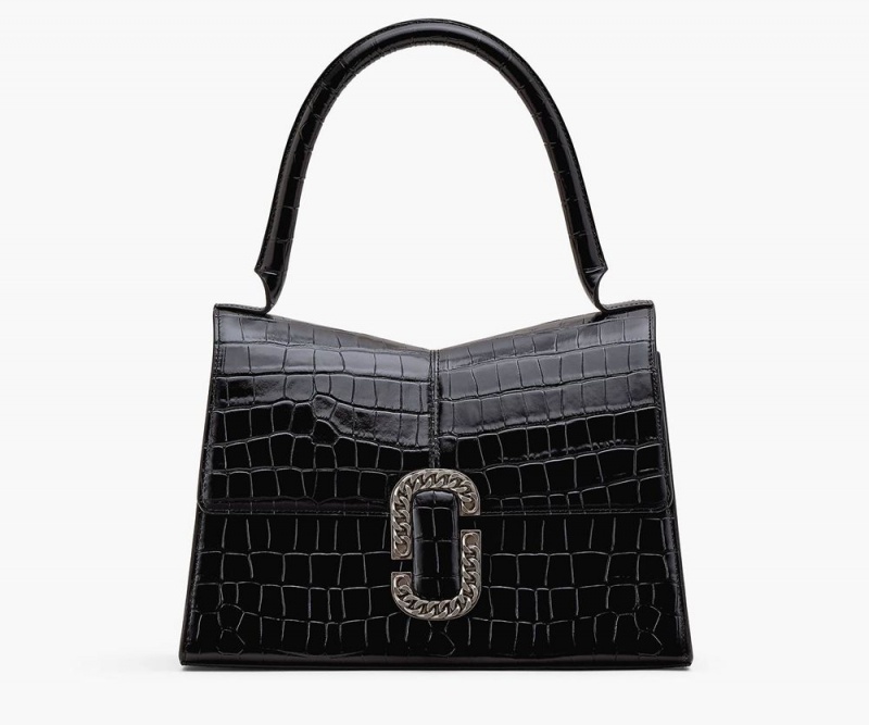 Black Marc Jacobs The Croc-Embossed St. Marc Large Top Handle Women\'s Handbags | USA 209175MOJ