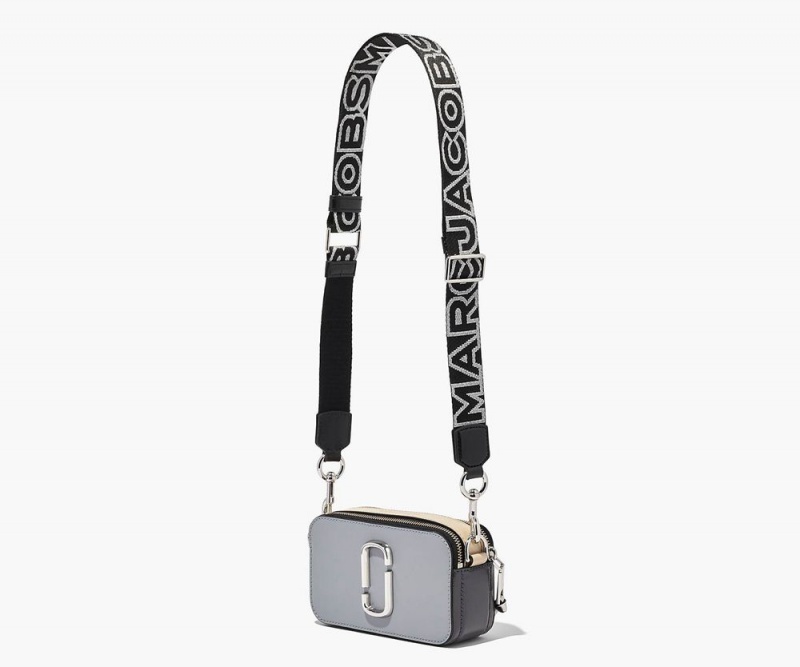 Black Silver Marc Jacobs The Thin Outline Logo Webbing Women's Bag Strap | USA 798153NML