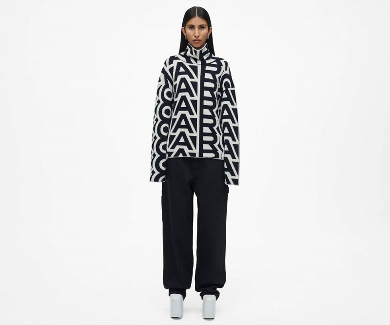 Black White Marc Jacobs The Flock Monogram Funnel Women's Sweater | USA 201985UPT