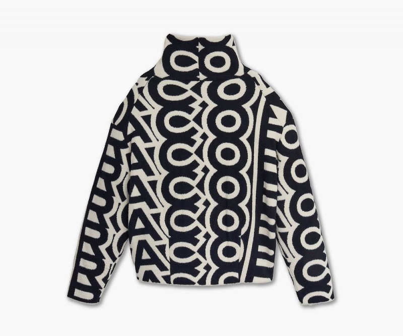 Black White Marc Jacobs The Flock Monogram Funnel Women's Sweater | USA 201985UPT