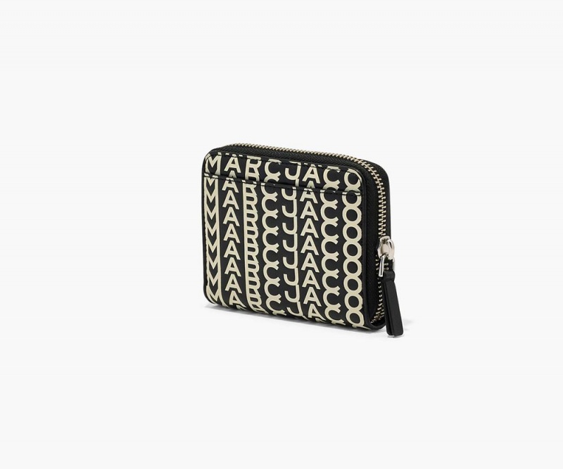 Black White Marc Jacobs The Monogram Leather Zip Around Women's Large Wallets | USA 795308HNV