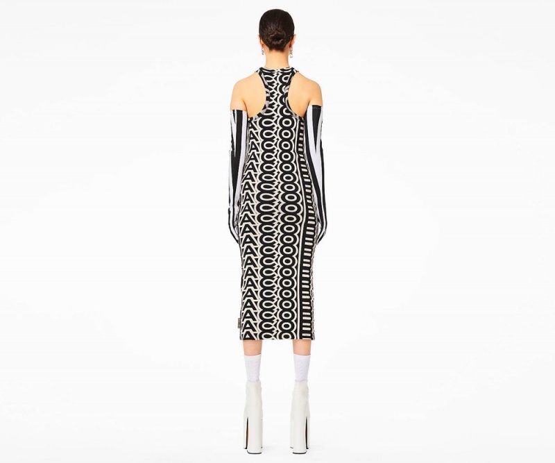 Black White Marc Jacobs The Monogram Racer Rib Women's Dress | USA 295703XGW