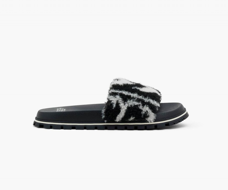 Black White Marc Jacobs The Monogram Teddy Women's Slide | USA 937651VDJ