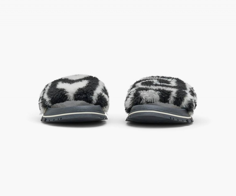 Black White Marc Jacobs The Monogram Teddy Women's Slide | USA 937651VDJ