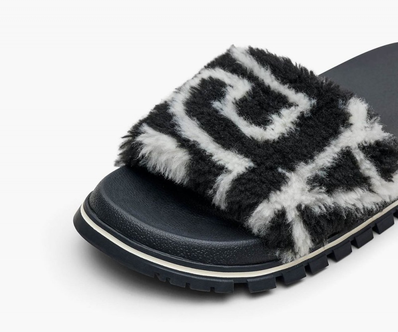 Black White Marc Jacobs The Monogram Teddy Women's Slide | USA 937651VDJ