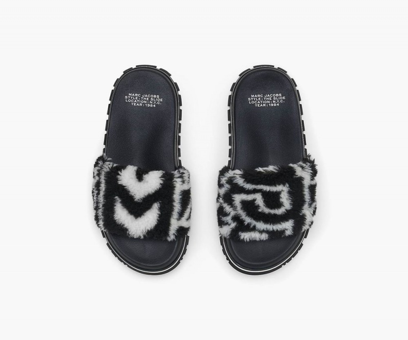 Black White Marc Jacobs The Monogram Teddy Women's Slide | USA 937651VDJ