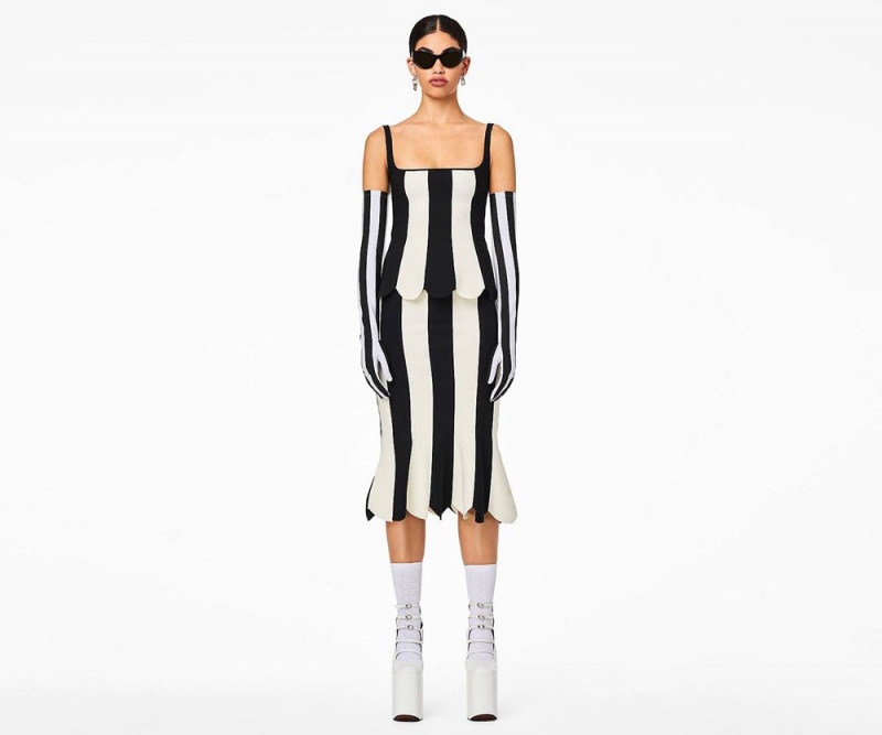 Black White Marc Jacobs The Scuba Stripe Women's Tops | USA 276048OXU