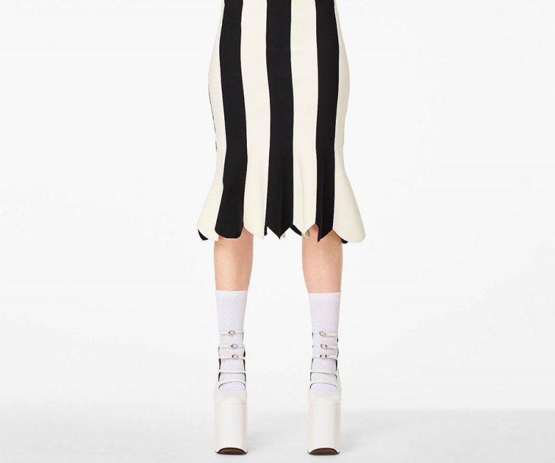 Black White Marc Jacobs The Scuba Stripe Women's Skirt | USA 316458QLZ