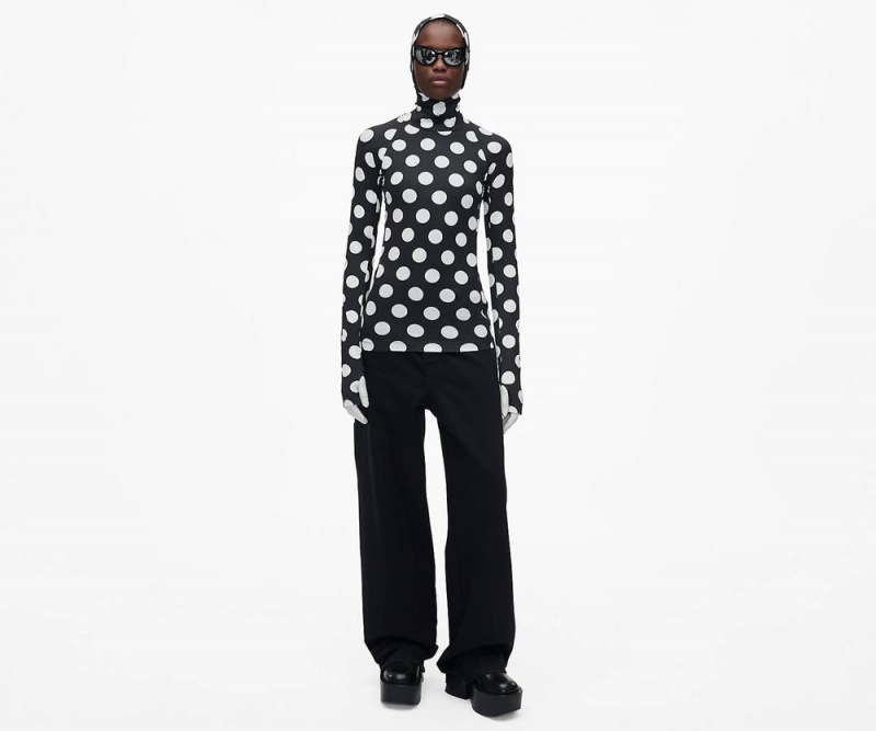 Black White Marc Jacobs The Spots Hooded Long Sleeve Women's Hoodie | USA 579021YLU