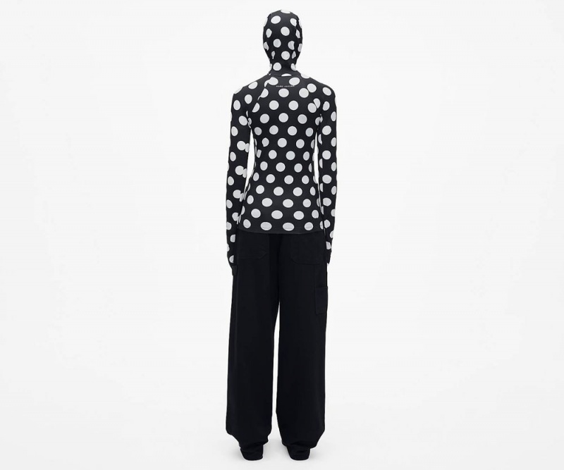 Black White Marc Jacobs The Spots Hooded Long Sleeve Women's Hoodie | USA 579021YLU