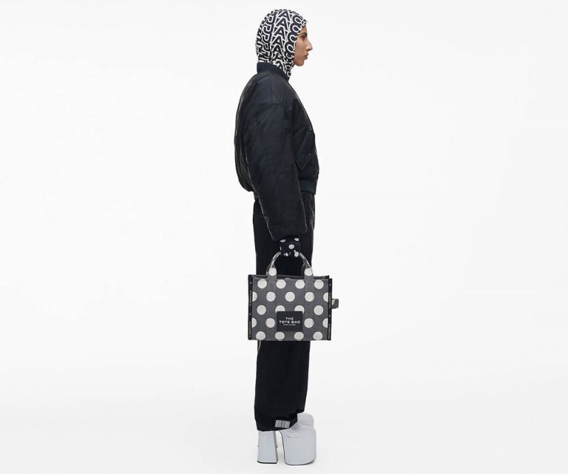 Black White Marc Jacobs The Spots Jacquard Medium Women's Tote Bag | USA 897241BMR