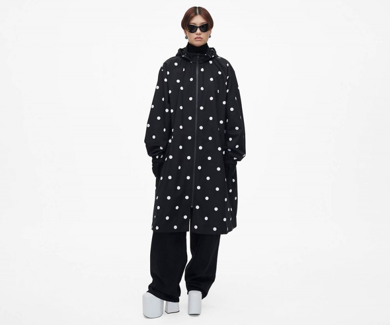 Black White Marc Jacobs The Spots Long Windbreaker Women's Jacket | USA 809214TPH