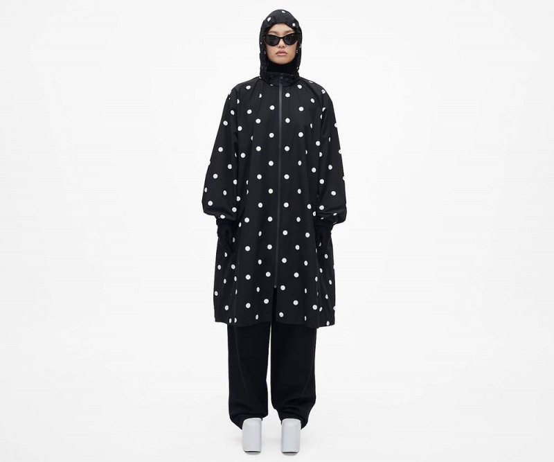 Black White Marc Jacobs The Spots Long Windbreaker Women's Jacket | USA 809214TPH