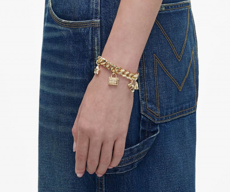 Gold Marc Jacobs The Mini Icon Charm Women's Bracelet | USA 406825LRW