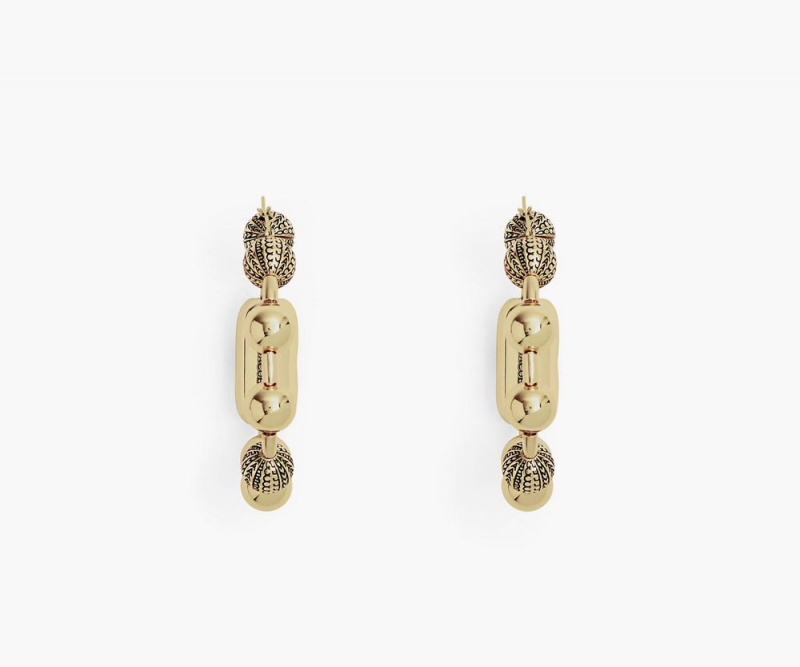 Gold Marc Jacobs The Monogram Ball Chain Hoop Women's Earrings | USA 615049UDT