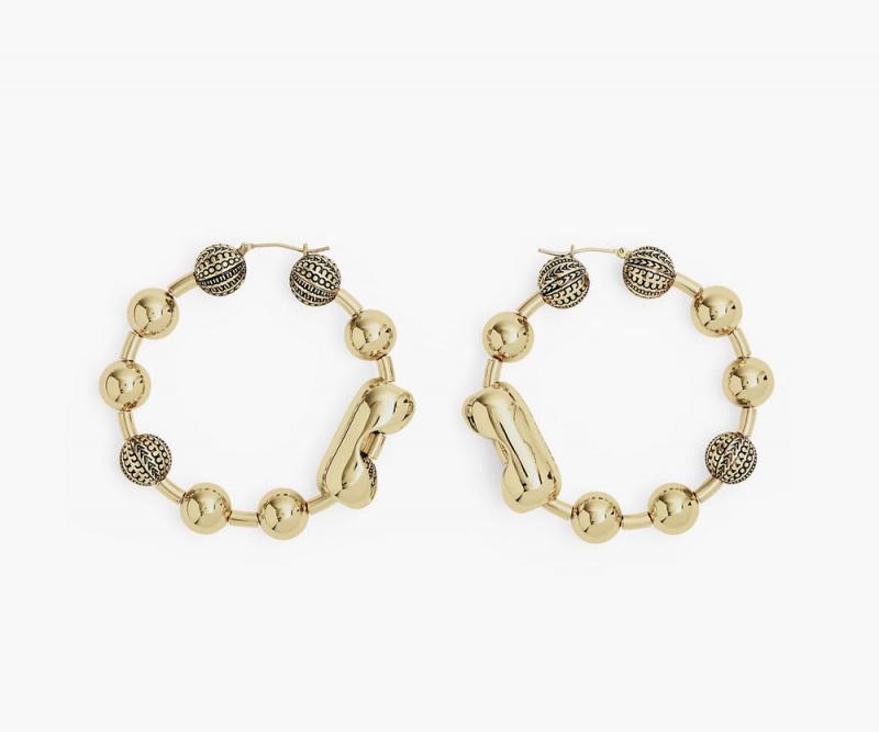 Gold Marc Jacobs The Monogram Ball Chain Hoop Women\'s Earrings | USA 615049UDT