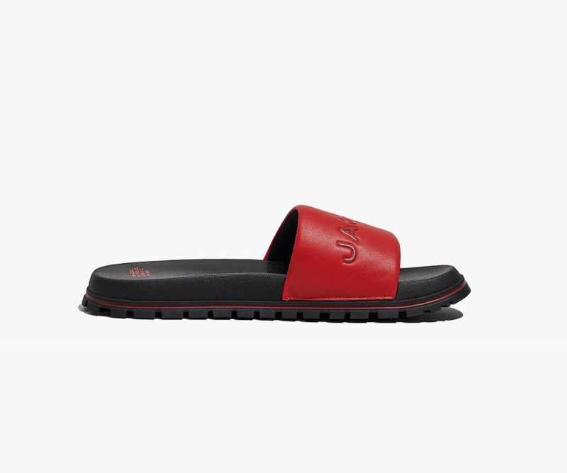 Red Marc Jacobs The Leather Women's Slide | USA 473580KVU