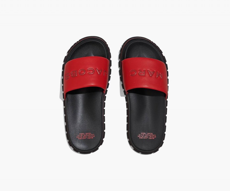 Red Marc Jacobs The Leather Women's Slide | USA 473580KVU