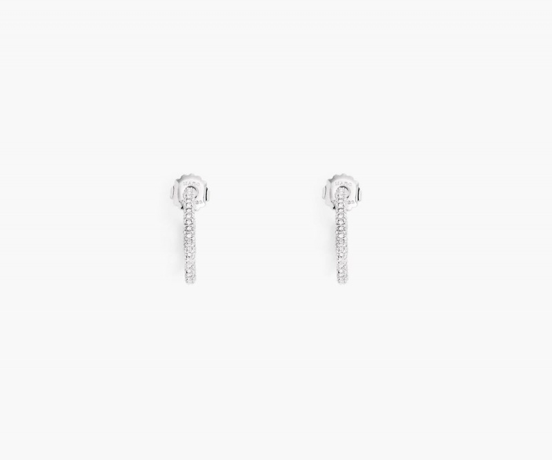 Silver Marc Jacobs The J Marc Small Pave Hoops Women's Earrings | USA 839670YVU