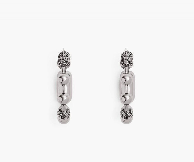 Silver Marc Jacobs The Monogram Ball Chain Hoop Women's Earrings | USA 345018IGD