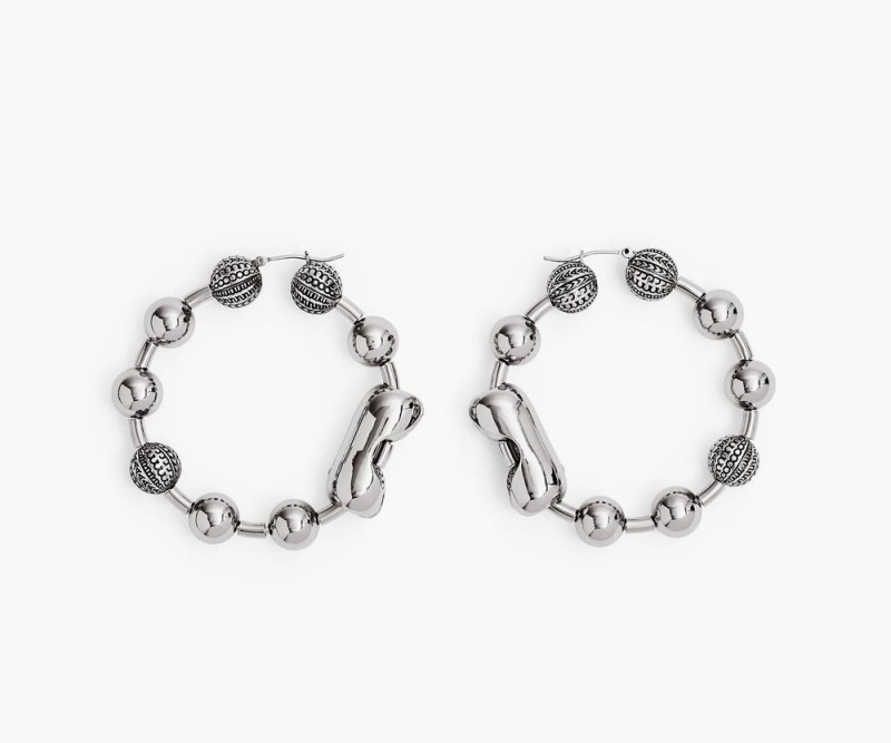 Silver Marc Jacobs The Monogram Ball Chain Hoop Women\'s Earrings | USA 345018IGD