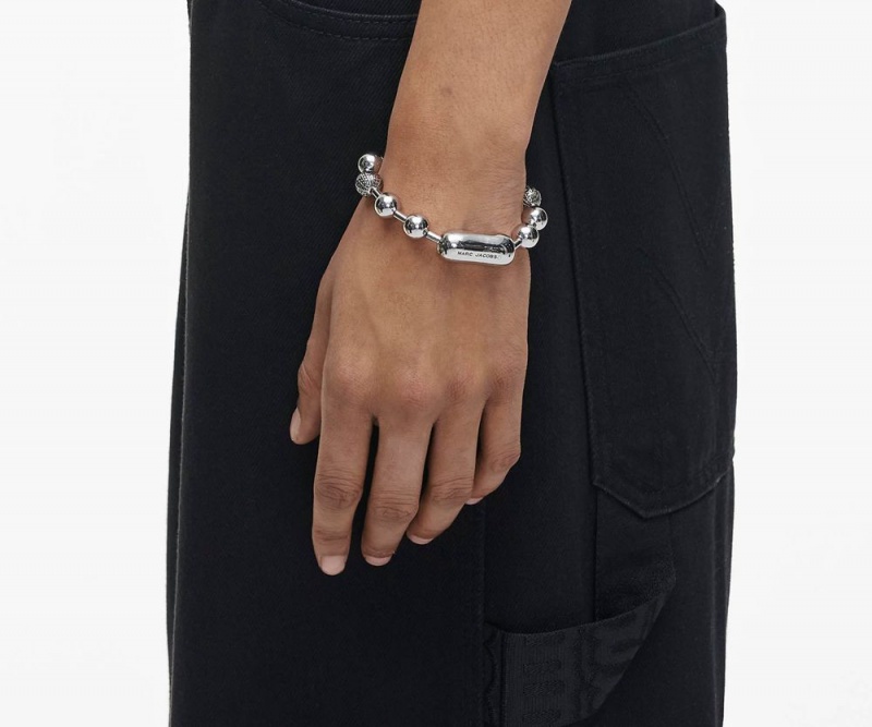 Silver Marc Jacobs The Monogram Ball Chain Women's Bracelet | USA 218706EKW