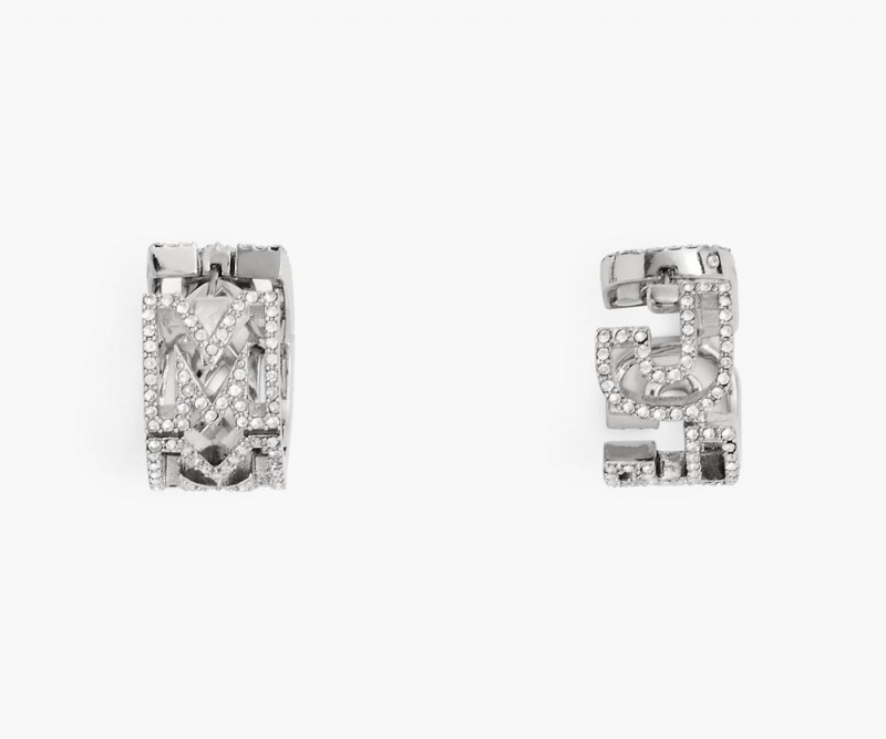 Silver Marc Jacobs The Monogram Pave Huggies Women\'s Earrings | USA 702583GTM