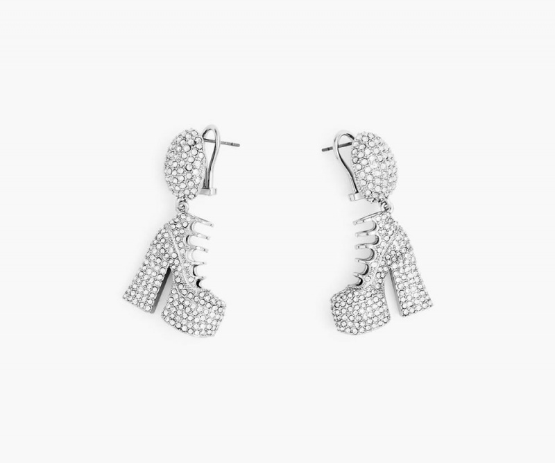 Silver Marc Jacobs The Pave Kiki Boot Women's Earrings | USA 957382MVY