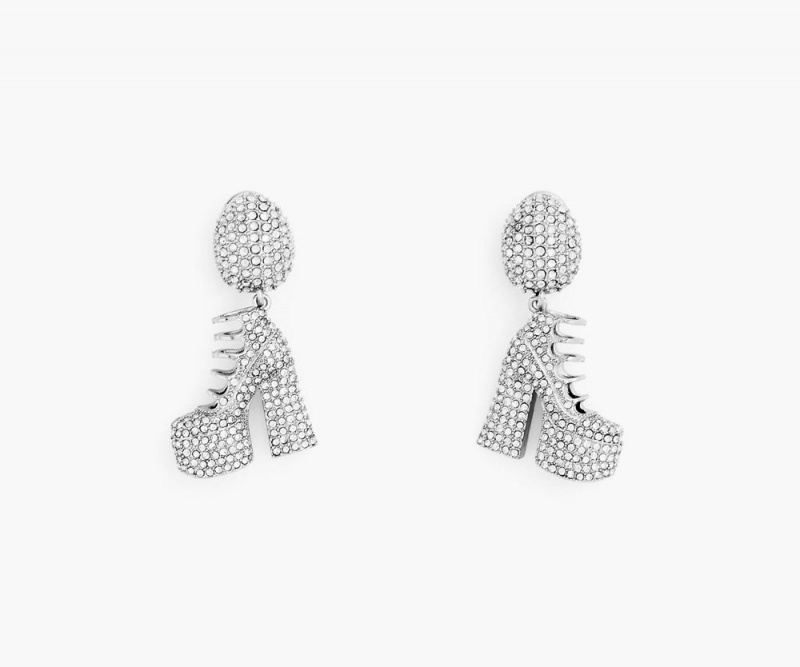 Silver Marc Jacobs The Pave Kiki Boot Women\'s Earrings | USA 957382MVY